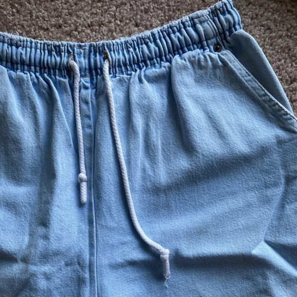 VINTAGE light denim drawstring Shorts - medium - adjustable waist pockets retro - Picture 2 of 3